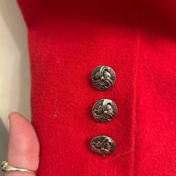 VTG Giorgio Sant' Angelo Women's 100% Wool RED Blazer One Button Silver Size 12 - Picture 9 of 10